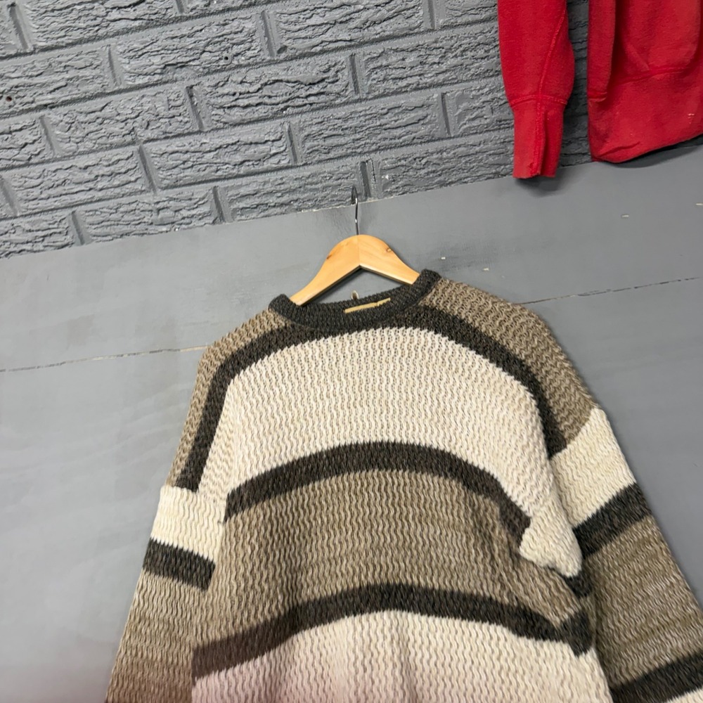 Northwest Blue Mens Vintage Striped Textured Knit Sweater‎ Brown Tan Large USA